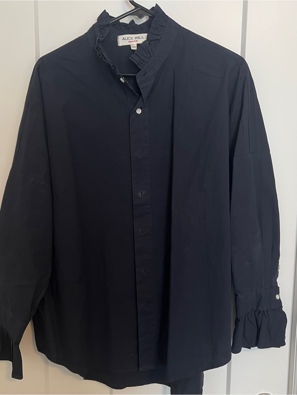 Alex Mill Navy Ruffle-Collar Shirt size large